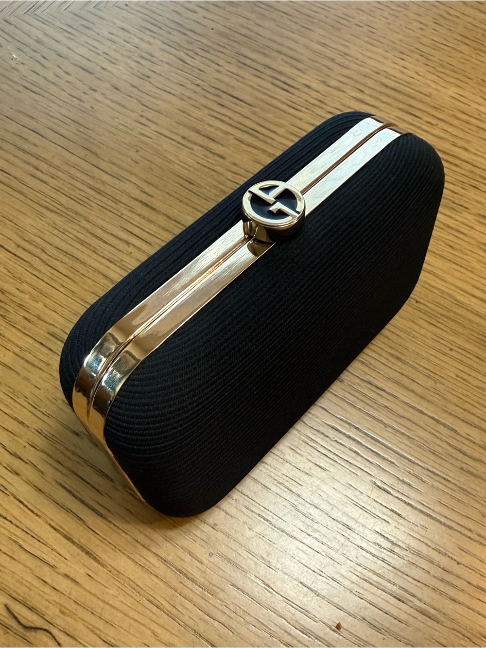 GIORGIO ARMANI Beauty Luxury Evening Clutch Mini Purse Black & Gold Hard Case